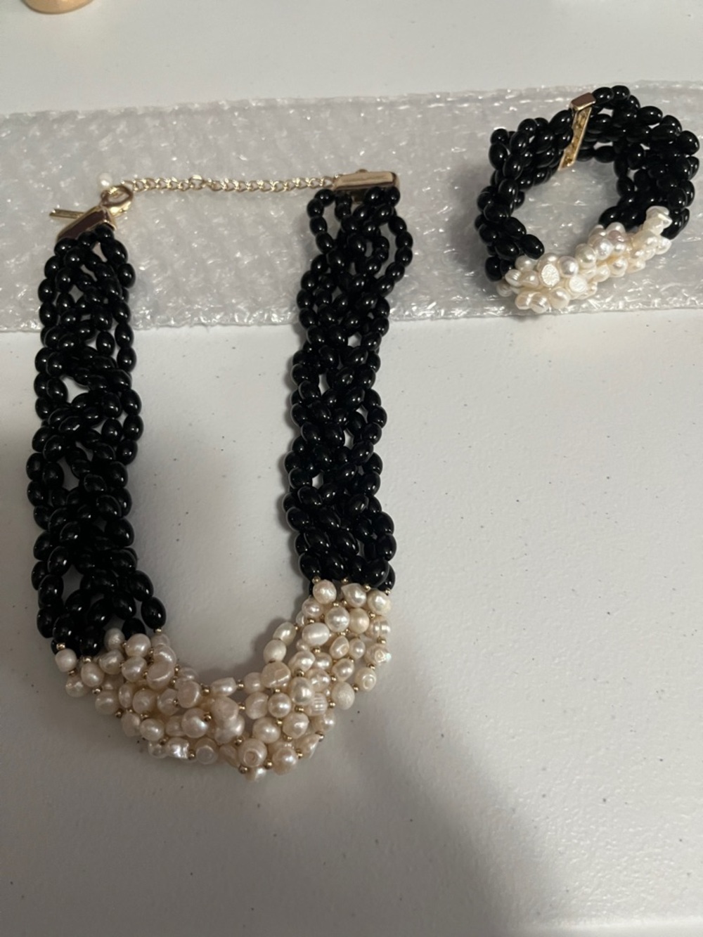 White House Black Market Black and Cream Beaded Statement Set